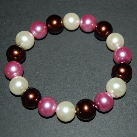 Chunky Bracelet,Large 14mm Beads,Glass Pearl Beaded Bracelet,Party Bracelet - Picture 2 of 2